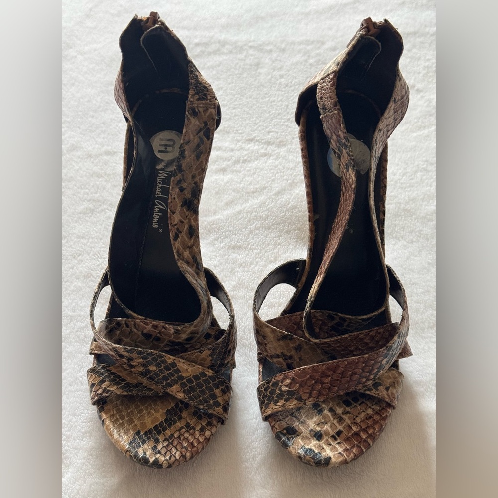 🌺Michael Antonio Women's Brown Snake Print Heels